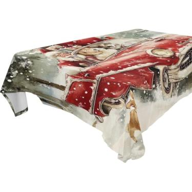 Imagem de Blueangle Toalha de mesa vermelha vintage para carro – Toalha de mesa quadrada de poliéster impermeável e resistente a manchas para ambientes internos e externos, 137 x 137 cm (709)