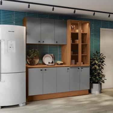 Imagem de Armário de Cozinha Compacta Pixel CB1396-CNCZS 10 Portas MDF 192cm Cinza Canela Fosco