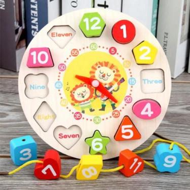 Imagem de Brinquedo Relógio Divertido Infantil Educativo Encaixe Didático Madeir