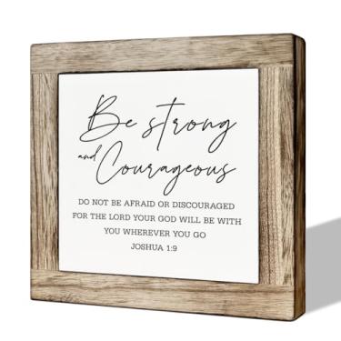 Imagem de Gkwa Versículo Da Bíblia Josué 1:9 Placa, Madeira de Pinho, 5,9 X 5,9 X 0,7", Design Rústico, Sinalização Decorativa para Sala de Estar, Quarto, Decoração de Quarto Infantil, Presente de Formatura