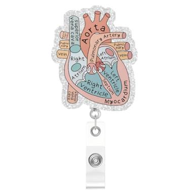 Imagem de Carretel de crachá retrátil cardíaco, clipe de identificação com glitter engraçado, presente para enfermeira, médico, trabalhador de escritório, professor, amante de animais, jardim de infância, clipe