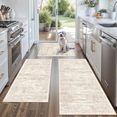 Imagem de Conjunto de tapetes de cozinha laváveis de 3 peças – antiderrapante moderno boho pequenos tapetes de cozinha e conjunto de corredor para pia entrada banheiro corredor – tapetes macios de pelo baixo
