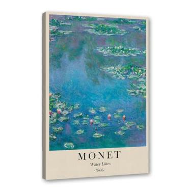 Imagem de Pôster de tela Monet Water Lily Sunrise Claude Monet impressões paisagem vintage imagem de arte de parede sala de estar decoração galeria pôster (SKU9,20.3x30.5 cm = (20x30cm), emoldurado (tela