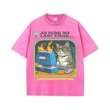 Imagem de Camiseta Unissex De Algodão Macio E Respirável Com Estampa De Gato Jog