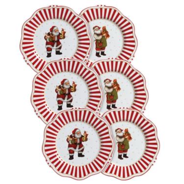 Imagem de Conjunto de 6 Pratos Raso Christmas Charm com Filete Dourado 28cm - Scalla