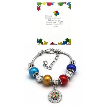 Imagem de 72ore Pulseira de autismo, pingente de conscientização do autismo, presente de suporte de joias para mulheres e homens, Large, Zinco, Sem Pedra Preciosa