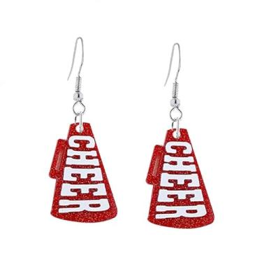 Imagem de Brincos de megafone com glitter CHEER acrílico futebol torcida mamãe pompons de torcida MAMA para fãs do dia de jogo joias, Resina acrílica de zinco, Sem pedra preciosa