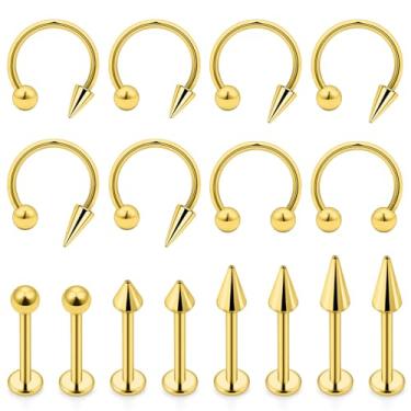 Imagem de Dyknasz Joias de mordida de cobra 16 g anéis de lábio aço cirúrgico ferradura labret joias piercing medusa brincos de hélice de ponta longa para mulheres homens 16 peças, Metal, aço inoxidável