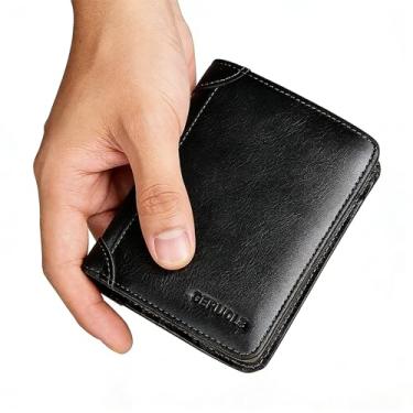 Imagem de Carteira masculina de couro de flor integral de 2 dobras com bloqueio RFID — vários compartimentos para cartão e carteira de motorista para transporte diário, Azul, cinza, Elegante