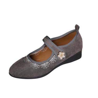 Imagem de Mocassins femininos modernos, casuais, sólidos, versáteis, bico redondo, de corte baixo, sapatos rasos, Cinza, 36