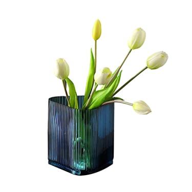 Imagem de WUHUQN Vaso de flores nórdico leve luxuoso listrado vaso de vidro decoração arranjo de flores criativo sala de estar flores vaso hidropônico vaso de flores para arranjo floral