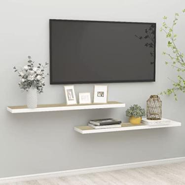 Imagem de Prateleiras flutuantes, prateleira montada na parede MDF, prateleiras decorativas para armazenamento de parede, quarto e cozinha, prateleiras de carvalho de banheiro com decorativo, marrom e branco