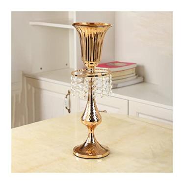 Imagem de U5GAAALPPQ9 Vaso decorativo 50 cm elegante vaso de metal cor dourada candelabros de cristal de casamento castiçais de metal tigela de flores para vaso de flores de casamento (cor: B2) (ouro)