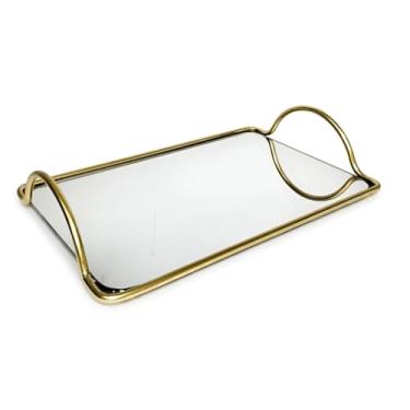 Imagem de Bandeja Decorativa com Espelho e Alça Dourada – Ideal para Organização e Decoração de Ambientes como Banheiro e Sala.