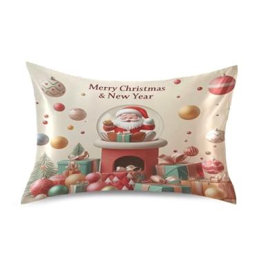 Imagem de Wassud Fronha de cetim para cabelo e pele de Natal fronhas de seda macia Queen Size respiráveis com fecho de envelope