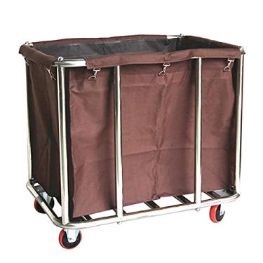 Imagem de SLGGPJBU Carrinho organizador de carrinho utilitário, carrinho de serviço extra grande, estrutura de aço, cesto de roupa suja com bolsa removível e rodízios, para limpeza de hotéis