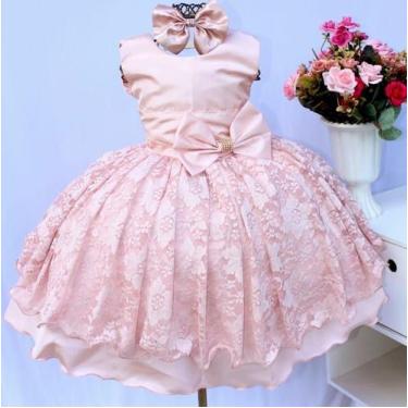 Imagem de Vestido Infantil Rose Renda Princesa Luxo E Tiara - Pingo De Gente Kid