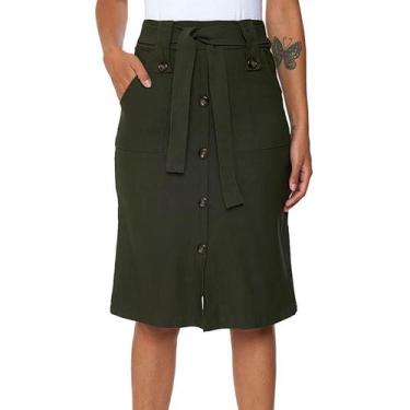 Imagem de Saia Midi Babado Com Botões e Bolso Bengaline Moda Evangélica - Look M
