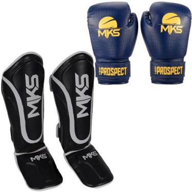 Imagem de Luva De Boxe Azul/Amarelo + Caneleira Muay Thai Preta - Prospect Mks C