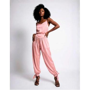 Imagem de Calça Aladim Feminina Pantalona Chiffon Cetim Amarração Elegante Verão