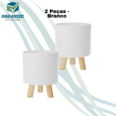 Imagem de Kit com 2 Cachepot Retro pé Madeira Decoração - PRODUFEST, Branco