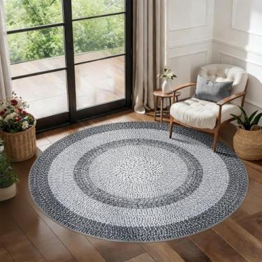 Imagem de Tapete de área redondo com bordas modernas de 1,2 m, lavável, para quarto, antiderrapante, resistente a manchas, sala de jantar, tapete redondo, tapetes circulares contemporâneos para sala de estar