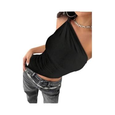 Imagem de Camiseta Feminina Slim Fit Assimétrica De Cor Sólida Casual Fashion 20