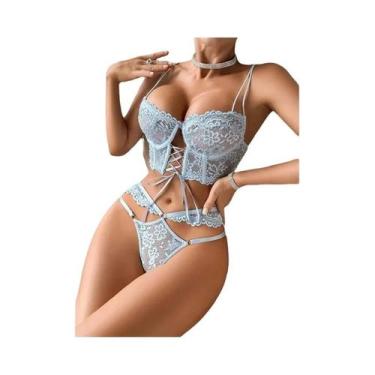 Imagem de Conjunto De Sutiã Push up Com Renda Floral Em Tamanho Grande Para Mulh