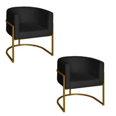 Imagem de Poltrona Base Industrial Dourado Kit 2 Lety Veludo Preto S05 - D'Rossi