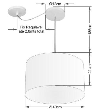 Imagem de Lustre Pendente Cilíndrico Com Desvio De Centro Md-4256 Cúpula Em Tecido 40x21cm Algodão Crú - Bivolt