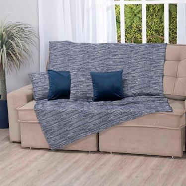 Imagem de Manta Xale Turin 2,40m X 1,50m Sofá Cama Tecido Jacquard 01 Peça - Mesclado Marinho - 60% Algodão/ 40% Poliéster