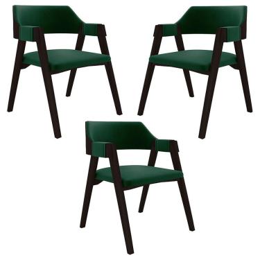 Imagem de Kit 3 Cadeiras Sala De Jantar E Jogos Carteados Madeira Maciça Poker Veludo Verde-tabaco G42 - Gran Belo