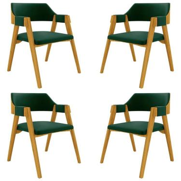 Imagem de Kit 4 Cadeiras Sala De Jantar E Jogos Carteados Madeira Maciça Poker Veludo Verde-mel G42 - Gran Belo