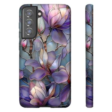 Imagem de ZHUXUXITT Capa para Samsung Galaxy S25/24, design floral de lótus roxo, capa de telefone de policarbonato rígido de TPU macio de camada dupla para homens e mulheres