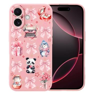 Imagem de MAYCARI Capa de telefone Pink Bows Panda Pinguim Elf para iPhone 13 de 6,1 polegadas, compatível com Magsafe, capa de borracha gel macia de silicone líquido de ajuste fino com forro de microfibra à