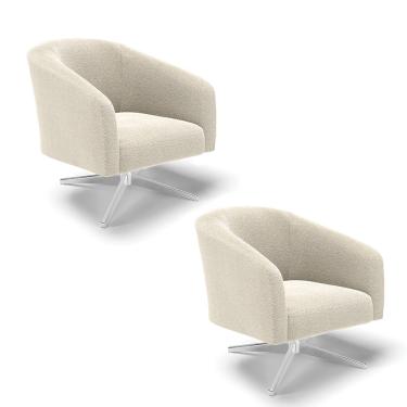 Imagem de Poltrona Decorativa Giratória Cromada Kit 2 Stella Bouclê D03 - D'Rossi