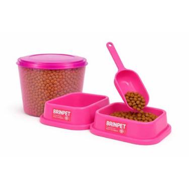 Imagem de Kit Alimentação Pet Completo  Pote Porta Ração + 2 Comedouros + Pá Dos