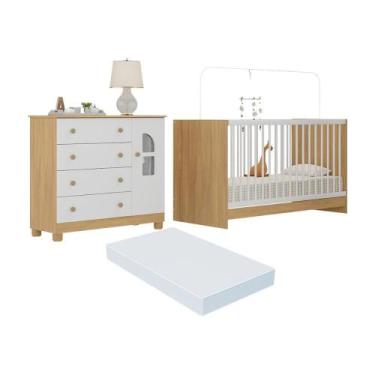 Imagem de Berço 3 Em 1 Com Colchão Incluso E Cômoda 1 Porta 4 Gavetas Nina Multi