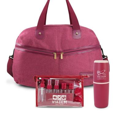 Imagem de Kit Bolsa De Viagem + Porta Escova De Dente + Frascos De Viagem 10 Peças Vinho