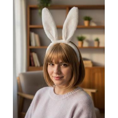 Imagem de Tiara Orelha De Coelho Pelúcia Fantasia Arco, Branco