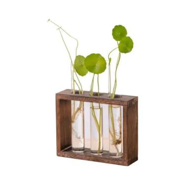 Imagem de Vaso Hidropônico Com Suporte De Madeira Para Casa E Escritório, Decora
