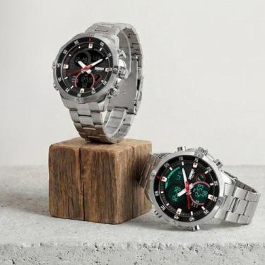 Imagem de Relógio Masculino Skmei 1146 Prata Preto AnaDigi, Calendário, Desperta