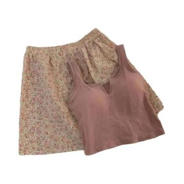 Imagem de Conjunto De Pijamas De Algodão Com Estampa De Flor Esmeralda Sexy E Fo