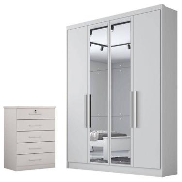 Imagem de Guarda Roupa Solteiro Sevilha Com Espelho E Gaveteiro Suiça Com Chave Neve - Horizonte
