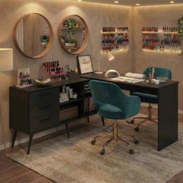 Imagem de Mesa Profissional para Manicure em L com 3 Gavetas Jady Multimóveis MP6043