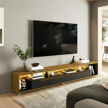 Imagem de Rack para Sala com Led e Rodízios P/Tv 70 Polegadas 220cm Loop - Olivar Móveis