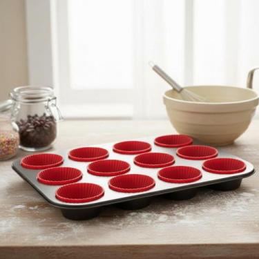 Imagem de Forma Cupcake Antiaderente 12 Forminhas Silicone Kit Assadeira Teflon 