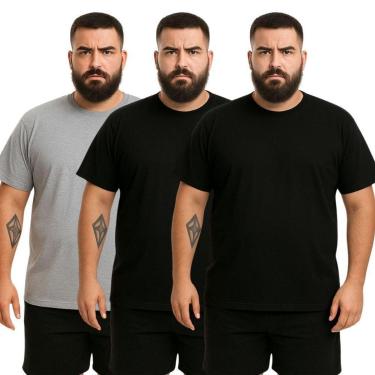 Imagem de Kit 3 Camisetas Masculina Plus Size Lisa Algodão Premium-Masculino