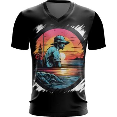 Imagem de Camiseta Gola V Pesca Esportiva Pôr do Sol Peixes 13 - Kasubeck Store®