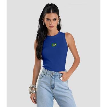 Imagem de Regata Feminina em Ribana Canelada Brasil Dianna Azul, PP, Azul